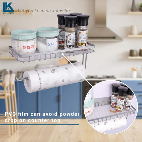 LKKL Paper Towel Holder Spice Rack and Multi-Purpose Shelf, Wall Mount Storage Organizer for Kitchen Pantry Laundry Garage Bathroom, Double Roll Toilet Tissue Holder, Paper Towel Rack- Matte Black