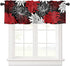 Red Dahlia Valance Curtain Rod Pocket Window Curtain Modern Art Abstract White Red Chrysanthemum Flower Black Washable Window Treatment for Living Room Bedroom Kitchen Home Decor 54x19in