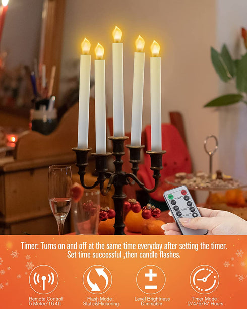 Window Candles, Ronxs LED Taper Candles with Timer, Flickering Flameless Candles with Remote Battery Operated Candles, Indoor Christmas Decorations (6 Pcs Gold)