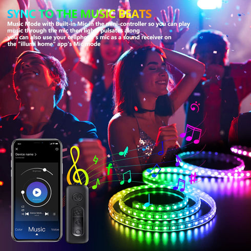 50Ft LED Strip Lights Music Sync Color Changing RGB LED Strip 44-Key Remote, Sensitive Built-in Mic, App Controlled LED Lights Rope Lights, 5050 RGB LED Light Strip(APP+Remote+Mic+3 Button Switch)