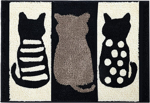 ZebraSmile Cat Bathroom Rug Cute Water Absorb Non Slip Bath Room Rug Soft Microfiber Entryway Doormat for Shower Room Carpet White and Black Bath Mat 17.5 X 25.5 in