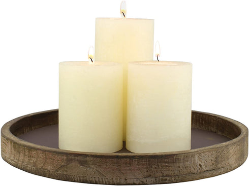 Stonebriar Rustic Natural Wood and Metal Candle Holder Tray, Home Decor Accessories for the Coffee Table and Dining Table, Brown, Large