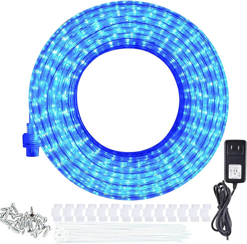 GUOTONG 50ft/15m Plug in LED Rope Lights,Outdoor Blue IP65 Waterproof Strip Lights Cuttable Connectable,Power Socket Connector Fuse Holder, Indoor/Outdoor Use, Ideal for Backyards, Decorative Lighting