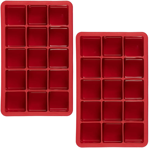 Tovolo Perfect Ice Mold Freezer Tray of 1.25" Cubes for Whiskey Bourbon, Spirits & Liquor, BPA-Free Silicone, Fade Resistant, Set of 2, Cayenne