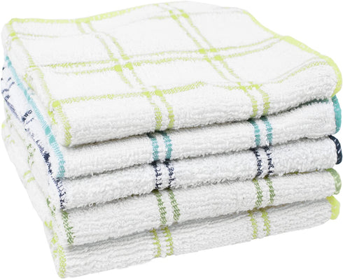 Ritz Cotton 12 by 12-Inch Dish Cloth with Poly Scour Side, Blue/Green, 5-Pack