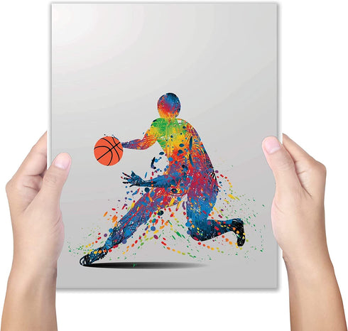Rainbow Basketball Wall Art Decor - Set of 4 (8x10) Unframed Poster Prints