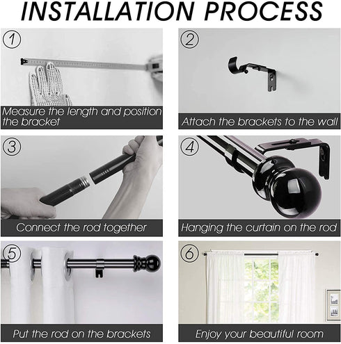 Curtain Rods for windows,1" Diameter Curtain Rod, 30-57" Standard Decorative Window Curtain Rod Set with Brackets for bathroom Kitchen Bedroom Window, Black