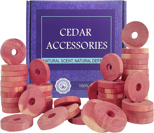 Omio Cedar Blocks for Clothes Storage - 54 Pcs 100% Aromatic Red Cedar Rings for Wardrobe Closets and Drawers, Cedar Wood Rings for Clothes Storage