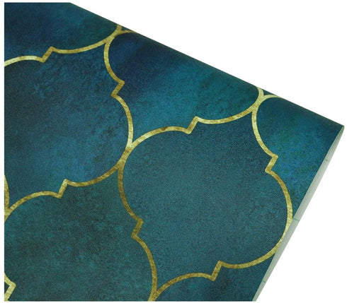 HaokHome 96034 Peel and Stick Wallpaper Graphic Trellis Sapphire Blue/Gold Removable contactpaper for Home Bathroom Decorations 17.7in x 118in