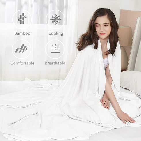 DANGTOP Twin Size Cooling Blankets, 100% Bamboo Blanket for All-Season, Ultra-Cool Lightweight Blanket, Cooling Blankets Absorbs Body Heat to Keep Cool on Warm Night (59x79 inches, White)