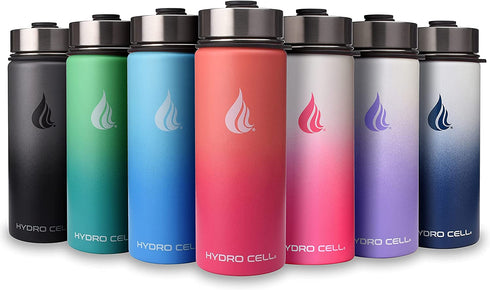 HYDRO CELL Stainless Steel Water Bottle w/ Straw & Wide Mouth Lids (64oz 40oz 32oz 24oz 18oz 14oz) - Keeps Liquids Perfectly Hot or Cold with Double Wall Vacuum Insulated Sweat Proof Sport Design (Black 18oz)