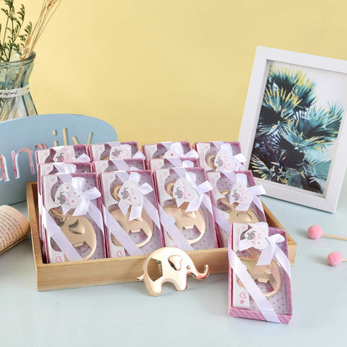 12 Pack Elephant Theme Girl Baby Shower Favors Bottle Opener, Pink Girl Baby Shower Souvenirs for Guests Elephant Shaped Bottle Opener for Birthday Wedding Favor (Pink Elephant, 12)