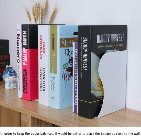 Qualsen Book Ends Adjustable, Expandable Metal Magazine File Binder Book Organizer Holders for Desk, Shelf, Office, Stationery, Book Racks Stands Non-Skid Bookend (Medium, White)
