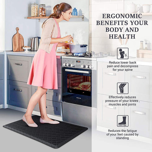 HappyTrends Kitchen Floor Mat Cushioned Anti-Fatigue Kitchen Rug,17.3"x 28",Thick Waterproof Non-Slip Kitchen Mats and Rugs Heavy Duty Ergonomic Comfort Rug for Kitchen,Floor,Office,Sink,Laundry,Black