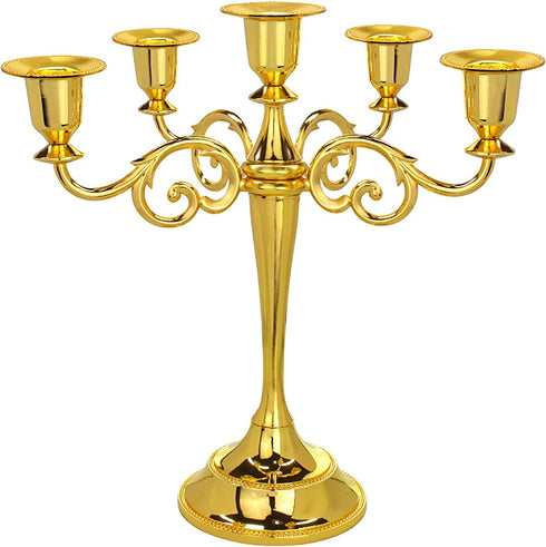 Dorlotou Metal Candelabra 5-Candle 10.1 Inch Tall Candle Holder Stick for Home Wedding Event and Party Festival,Gold
