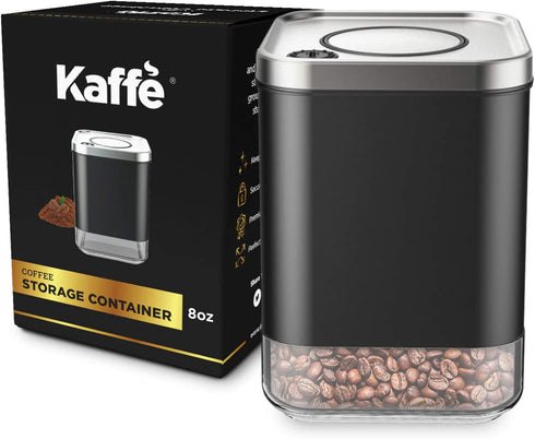 Kaffe Glass Storage Container. Coffee Canister - BPA Free Stainless Steel with Airtight Lid (8oz)