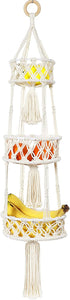 Macrame 3 Tier Hanging Basket Space Saving Hanging Fruit Basket for Kitchen or Decorative Boho Decor Hanging Plant Holder Use for Produce Baskets, Indoor Planter Hangers