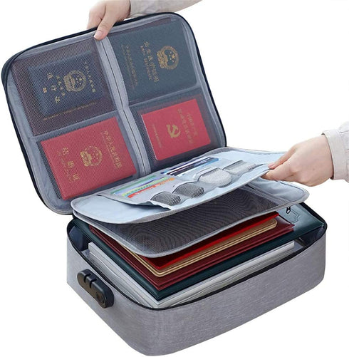 DELIWAY Waterproof 3-Layer Document Storage Bag with Password Lock,A4 Letter Size Document Holder,Portable Organizer for Passport,Legal Documents,Files,Valuables (Gray)