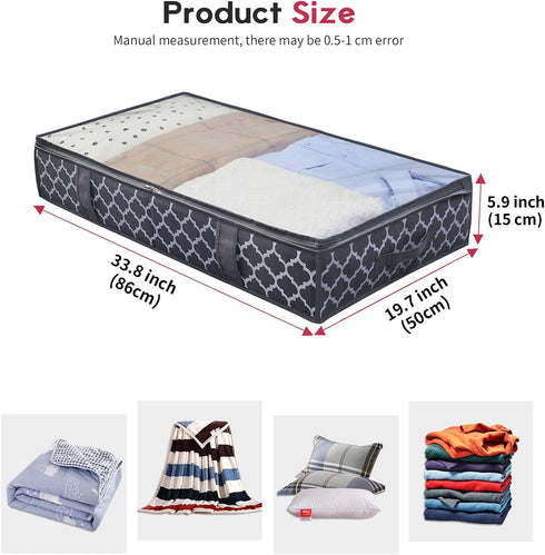 Onlyeasy Fabric Storage Bag Organizer with 4 Handles and Sturdy Side Inserts for Comforters, Foldable with Zippers and Clear Window, 2 Pack, 33.9"x19.7"x5.9", Grey with Lantern Pattern, MXL2UBBSS2P