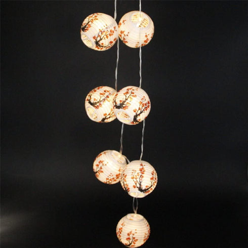 JYWJ Sakura (Cherry) Flowers White Color Chinese/Japanese Small Paper Lantern/Lamp 3" Diameter LED String Light Length 78.7" 2-AA Battery Powered & USB Charger Gift for Kids (Red)