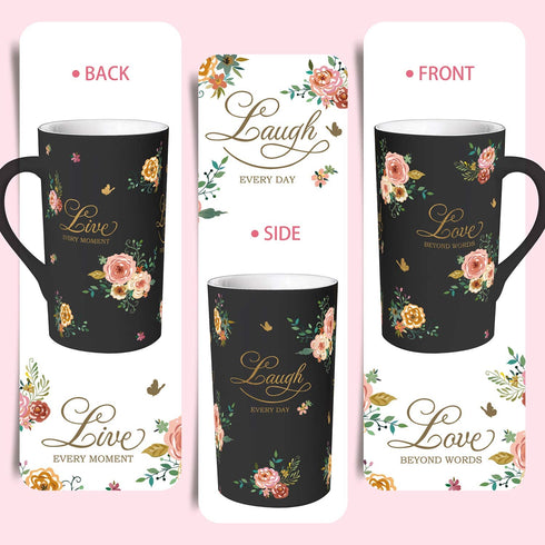 NymphFable 18oz Flowers Ceramic Mug Large Coffee Cup with Handle Personalized Baking Pattern Black Tea Cup