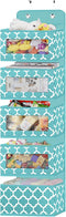 Baby Storage Hanging Organizer Over The Door with 5 Large Clear Window Pocket, Wall Mount Storage Organizer with 2 Metal Hooks for Pantry Baby Nursery Bathroom Closet Dorm(Blue)