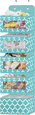 Baby Storage Hanging Organizer Over The Door with 5 Large Clear Window Pocket, Wall Mount Storage Organizer with 2 Metal Hooks for Pantry Baby Nursery Bathroom Closet Dorm(Blue)