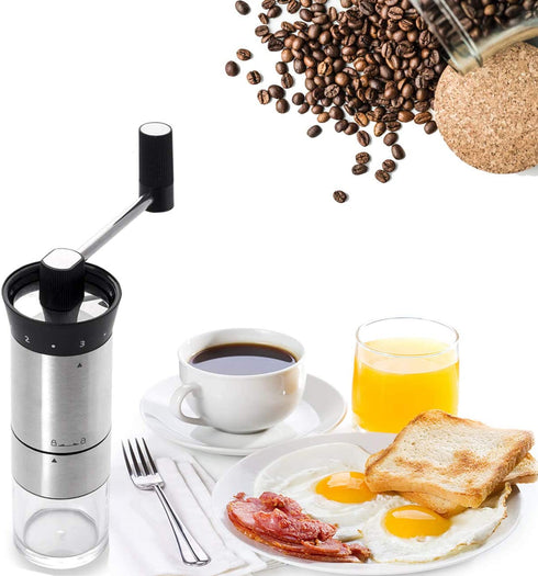 LHS Manual Coffee Grinder Stainless Steel Portable Hand Crank Coffee Mill Grinder Ceramic Conical Burr with Adjustable Coarseness for Home, Office or Traveling