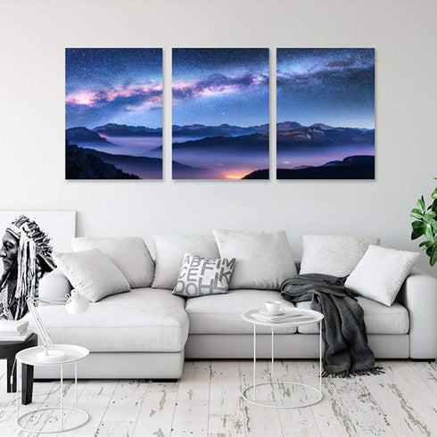 YoKii Mountain Landscape Canvas Wall Art Painting Set of 3 Gallery Wrapped 12x16 Modern Abstract Nature Scenery Canvas Prints Artwork for Bedroom Living Room Bathroom Wall Decor (12x16, Blue)
