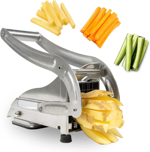 GKDOMS French Fries Cutter, Potato Slicer Stainless Steel Potato Vegetable Fruit Cutter Non-slip Suction Base French Fries Cutter Food Slicer, 1/2-Inch Blade Fries Maker for Potatoes Carrots Cucumbers