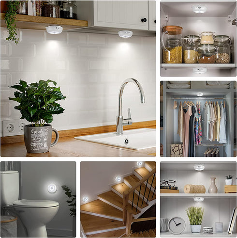 Motion Sensor Light Indoor, LED Closet Lights Battery Operated, Motion Sensor Night Light Under Cabinet Lighting Motion Activated Light, AA Battery Powered Lights, Puck Lights for Wall, Stair (3 Pack)