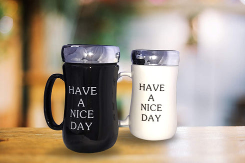 Have a Nice Day Travel Mug Funny Novelty Ceramic Coffee Cup with Plastic Stainless Color lid with Middle Finger on the Bottom Unique Funny Gift Idea 14 oz Black Funny Mugs makes Funny Gifts Fun