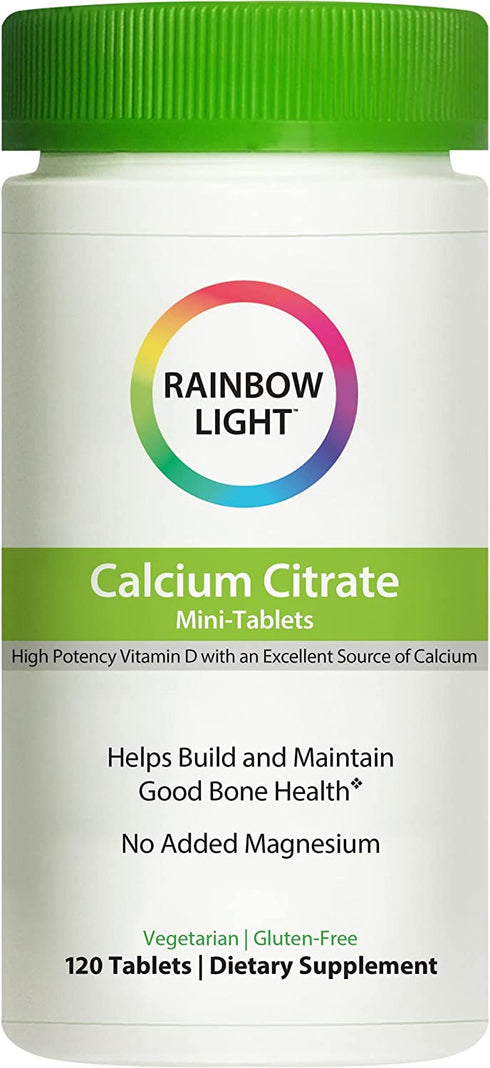 Rainbow Light - Calcium Citrate Mini-Tabs - Food-Based Calcium Supplement Supports Calcium Absorption, Bone and Tooth Health; 800 IU Vitamin D3, 800mg Calcium; Vegetarian and Gluten-Free - 120 Tablets
