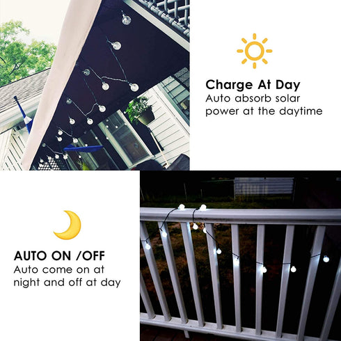 White 2-Pack 100 LED 64FT Crystal Globe Solar String Lights Outdoor, Waterproof Solar Lights Outdoor Decorative, 8 Lighting Modes Solar Powered Patio Lights for Garden Christmas Wedding Party (White)