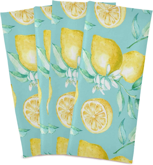 Lemon Dish Towel Cloth Turquoise Kitchen Hand Towels 18x28 IN Super Absorbent Lint Free Cleaning Cloths Tea Bar Soft Towel Set of 4