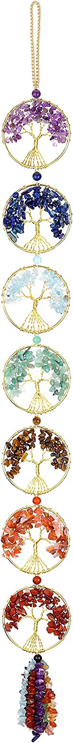 Top Plaza 7 Chakra Stones Healing Crystals Tree of Life Wall Hanging Ornament Decoration for Good Luck Reiki Yoga Meditation Protection Mothers Day Mom Gifts