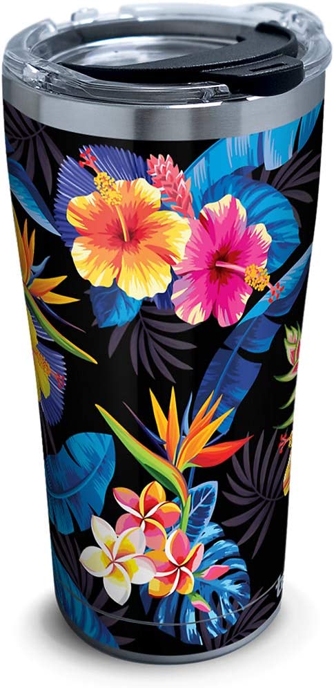 Tervis Tropical Collection Floral Stainless Steel Insulated Tumbler with Clear and Black Hammer Lid, Silver