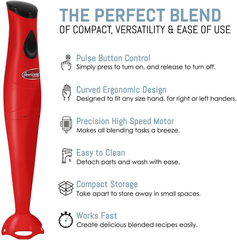 Elite Gourmet EHB-2425R Hand Blender Mixer, 150 W, Red