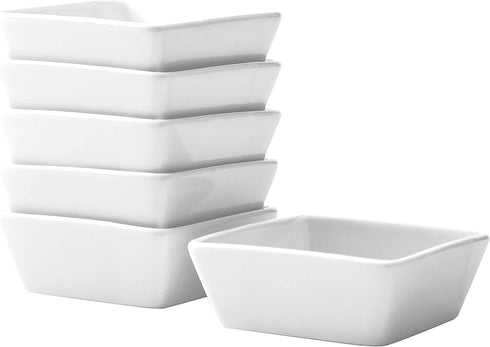 Bruntmor Ceramic Square Baking Ramekins for Souffl©, Cr¨me Brulee, Jams, Dipping Sauces, French Onion Soup Oven Safe, Appetizer Sauce Dipping Bowls, (4 Oz, Set of 6), White