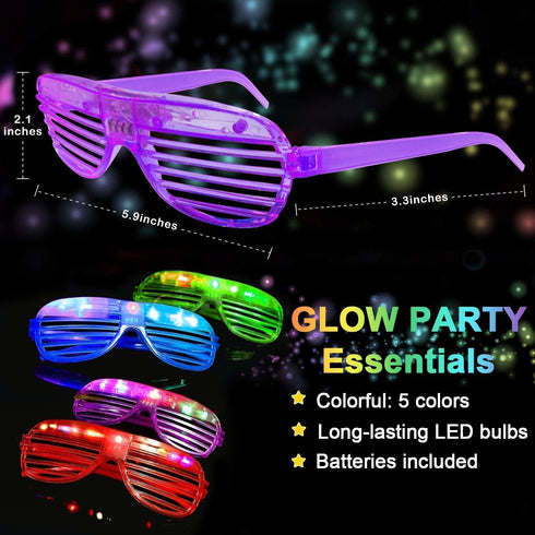 60 PCS Glow in the Dark Party Supplies Glow Sticks Bulk 2020 New Year LED Party Favor Light Up Toys Kid/Adults 50 Glow Sticks Necklaces Bracelets / 5 Light Up Glasses/ 5 Led Flower Crown