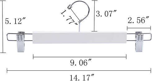 Amber Home 14.17" Solid White Wooden Pant Skirt Hangers 10 Pack, Bottom Hangers for Slacks Trousers Jeans with 2-Adjustable Anti-Rust Clips (White, 10 Pack)