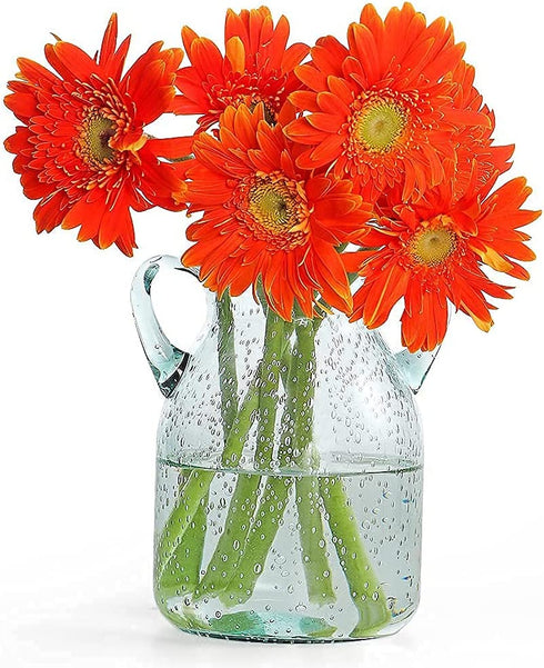MDLUU Seeded Glass Vase 7" Tall, Double Ear Flower Vase, Handblown Vase Clear, Decorative Vase for Dining Room, Bedroom, Bathroom, Mantel