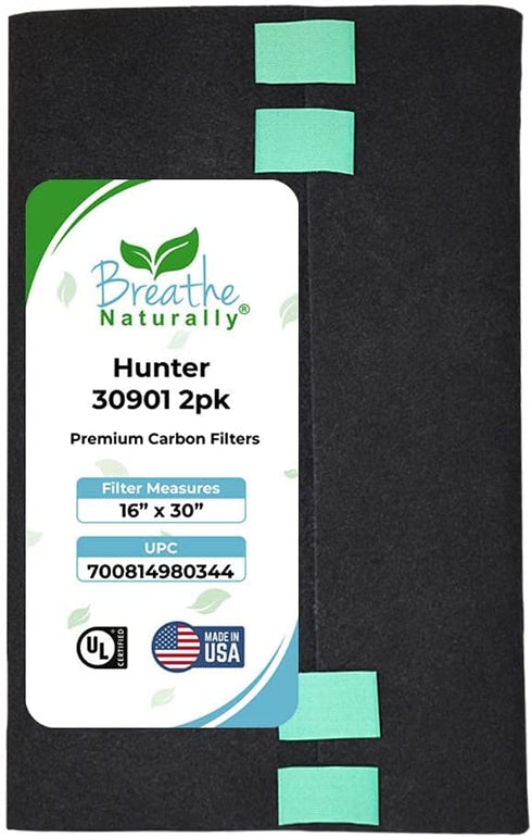Breathe Naturally 16" x 30" 30901 2pk Replacement Carbon Pre-Filters for Hunter 30901 HEPAtech QuietFlo Air Purifier, 30901/30903/30907 Compatible, 230901