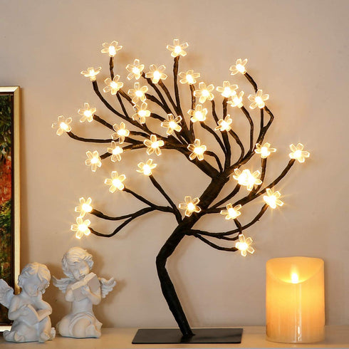 Brightdeco Lighted Cherry Blossom Tree 36 LED Plug in Artificial Bonsai Tree Ideal As Night Lights Perfect for Home Festival Halloween Thanksgiving Christmas Easter Wedding Party Warm White
