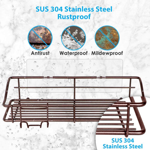 Nieifi Shower Caddy Shelf Storage Rack Adhesive Without Drilling Stainless Steel with Hooks for Washroom, Lavatory, Restroom, Toilet, Bathroom, Kitchen - 2 Pack Bronze