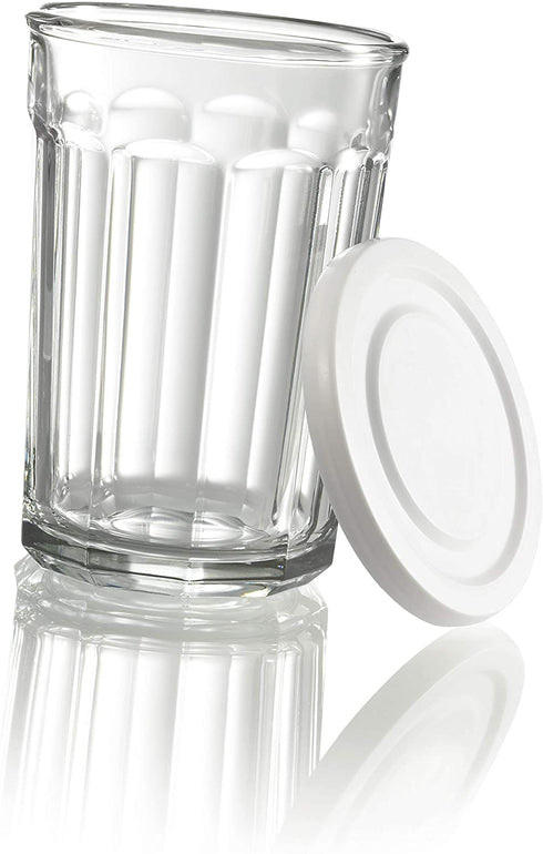 Luminarc Working 21-Ounce Storage Jar/Cooler with Lids, Set of 4 Tumbler Glasses, Clear