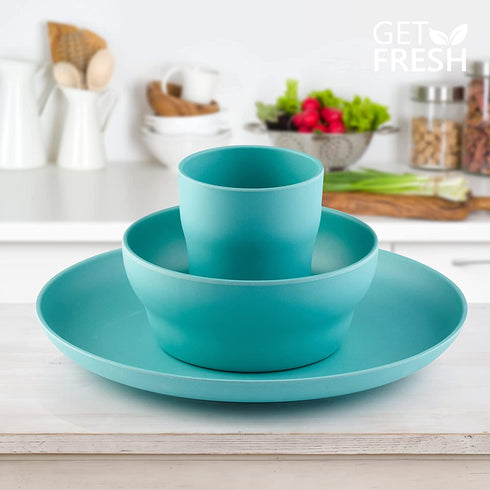 Get Fresh Bamboo Plates 4 Pack, Bamboo Dinnerware, Bamboo Fiber Dinnerware Set Multiple Colors, Bamboo Fiber Plates for Healthy Dining