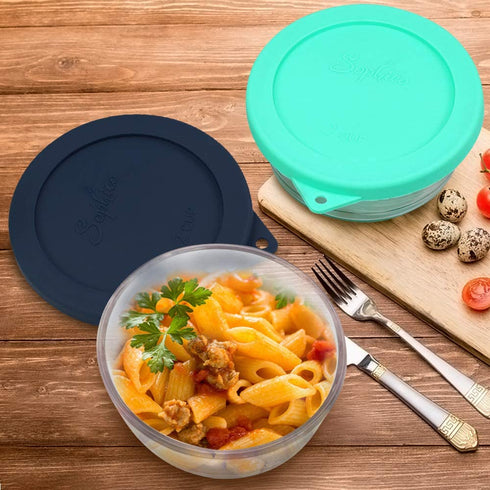 Sophico 2 Cup Round Silicone Storage Cover Lids Replacement for Anchor Hocking and Pyrex 7200-PC Glass Bowls (Container not Included) | Navy Blue-Mint | 4 Pack