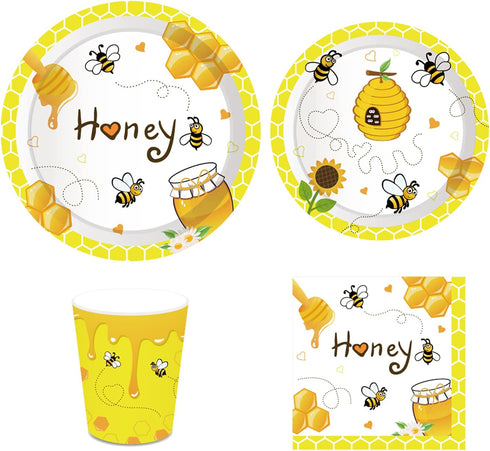 Bee Themed Party Supplies,Bee Party Tableware Set for Kids Girls Honey Butterfly Birthday Decorations, Includes Plates Cups Napkins Straws Utensils Serves 16 Guests