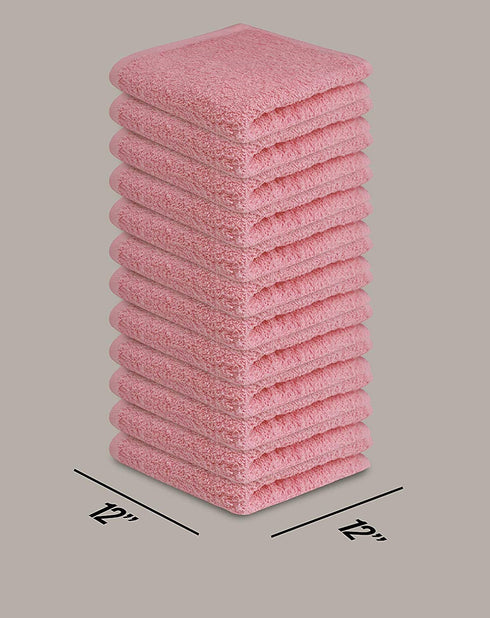 Softolle 100% Cotton Ring Spun Wash Cloths Bulk Pack of 24 Pieces Washcloths 12x12 Inches Wash Cloth for Face, Highly Absorbent, Soft and Face Towels (Pink)